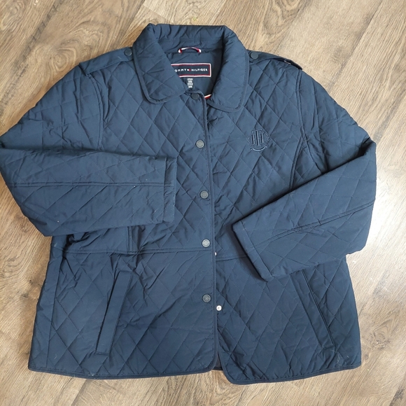 TOMMY‎ HILFIGER xxl Quilted Full Button Jacket Coat Womens puffer Navy blue - Picture 2 of 8